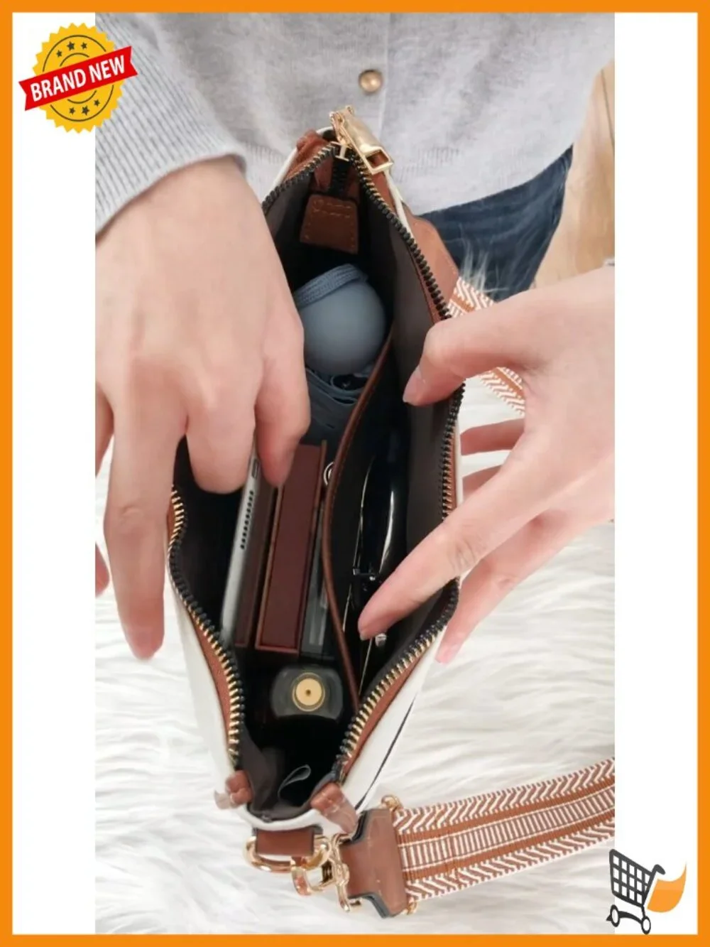Vegan leather crossbody hobo purse, wide strap, 10.3